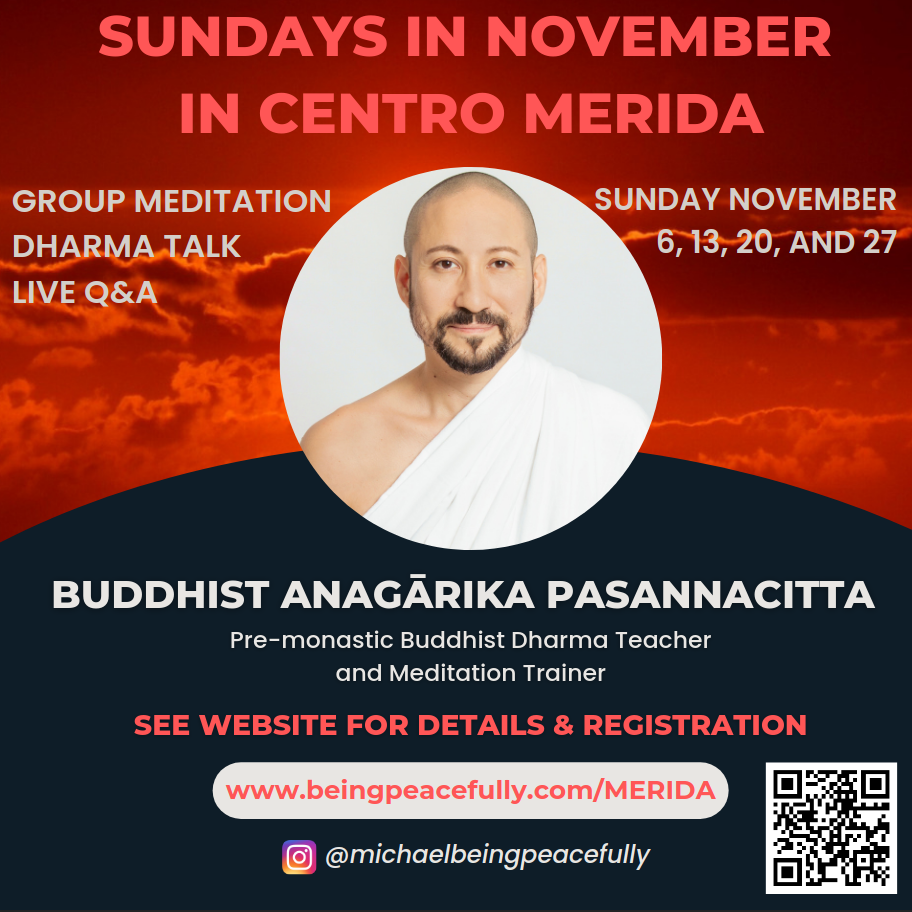 Live Dharma Talks Group Meditation with Anagārika Pasannacitta Michael Turner Merida Yucatan Mexico Buddhism and Buddhist Coach Teacher Mentor Beingpeacefully