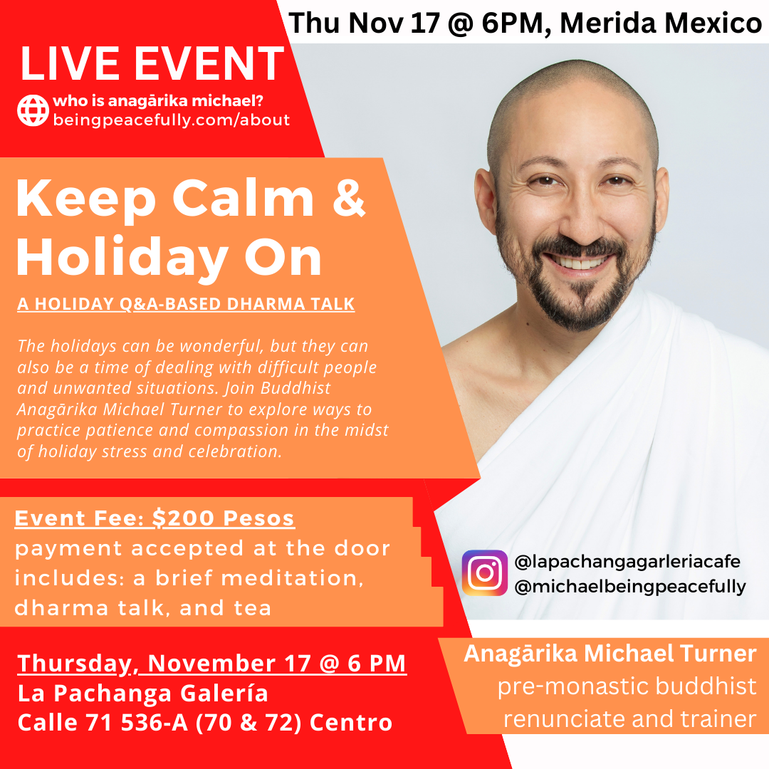 Holiday Dharma Talk with Anagārika Michael Turner Pasannacitta Buddhism Q&A Holiday Stress Family Conflict Celebrations Beingpeacefully